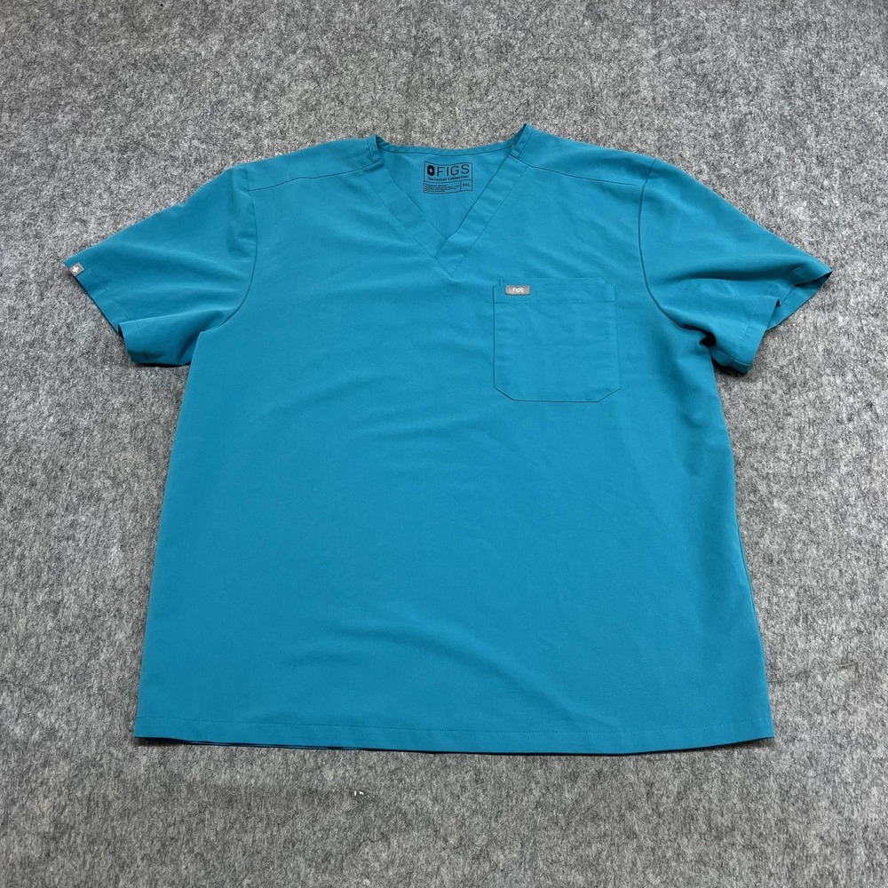 FIGS Shirt Mens 2XL Blue turquoise VNeck Technical Collection Scrub Stretch CNA